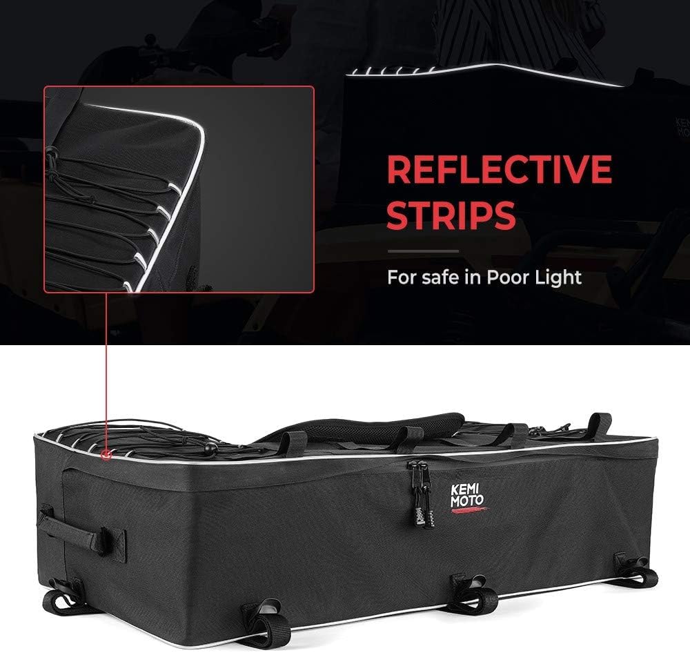 KEMIMOTO bag mounted on ATV rack demonstrating secure fit