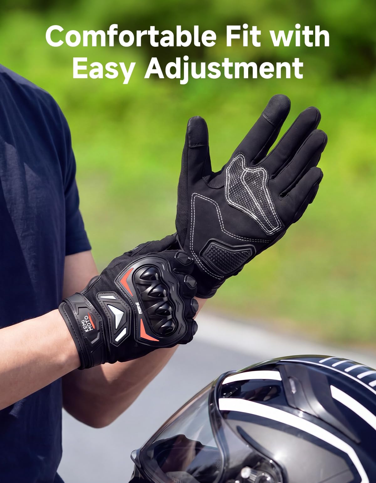 KEMIMOTO breathable mesh panels promoting airflow and long-ride comfort