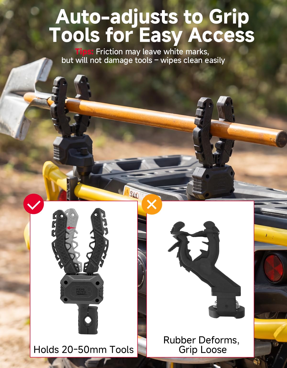 KEMIMOTO close-up of auto-clamp detail demonstrating reliable instant grip