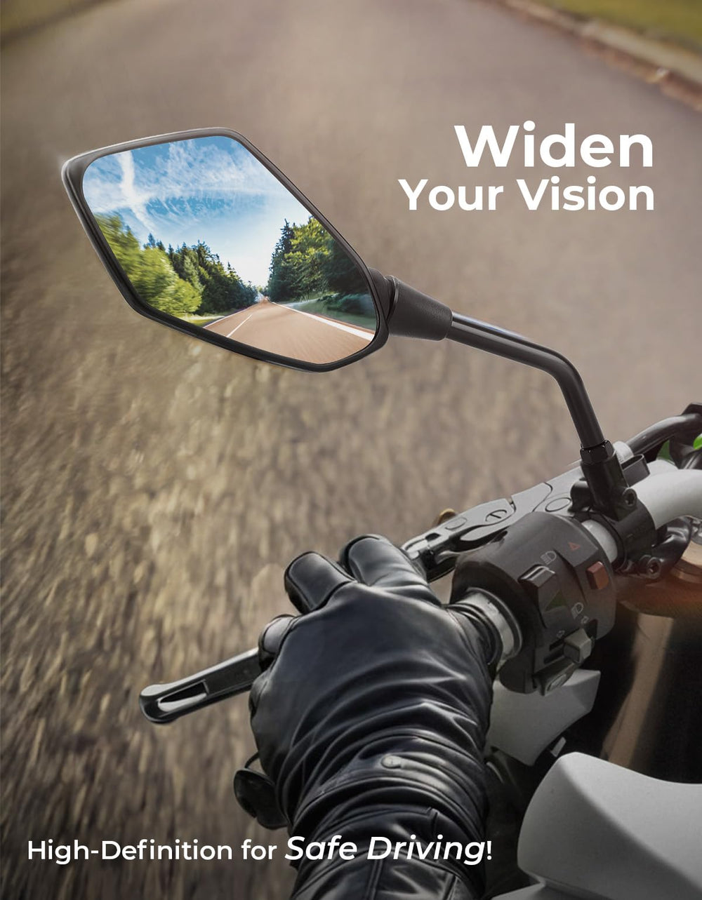 KEMIMOTO close-up of convex glass delivering wider rear visibility benefit