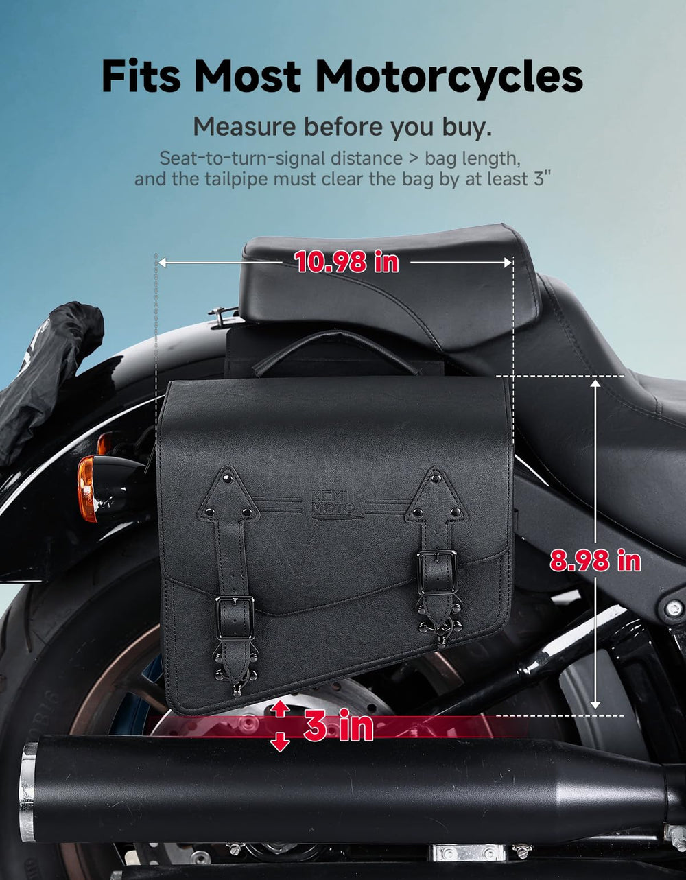 KEMIMOTO close-up of flap and buckle showing secure closure benefit