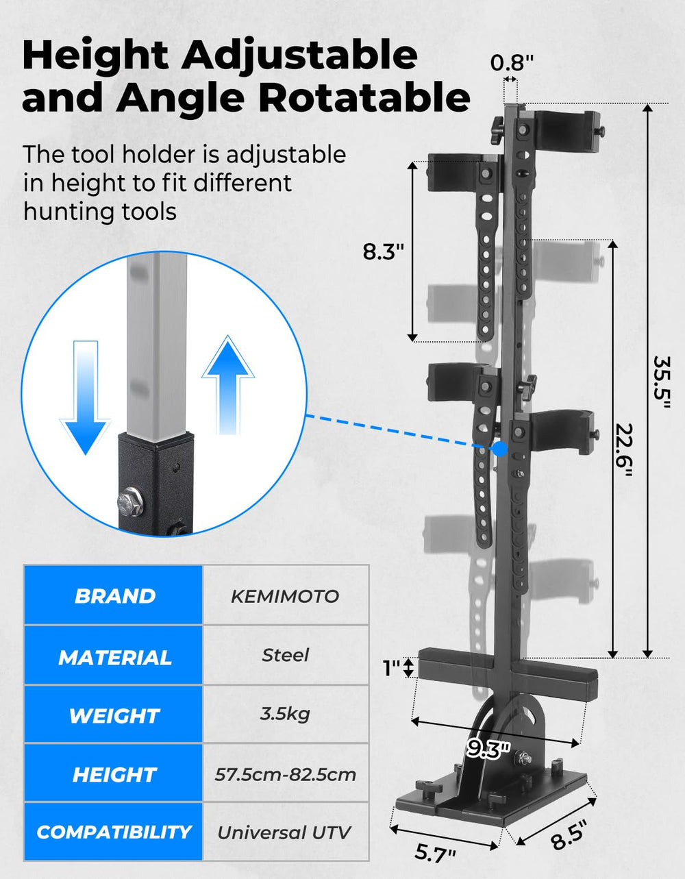 KEMIMOTO detachable base plate assembly that enables tool-free removal and compact storage