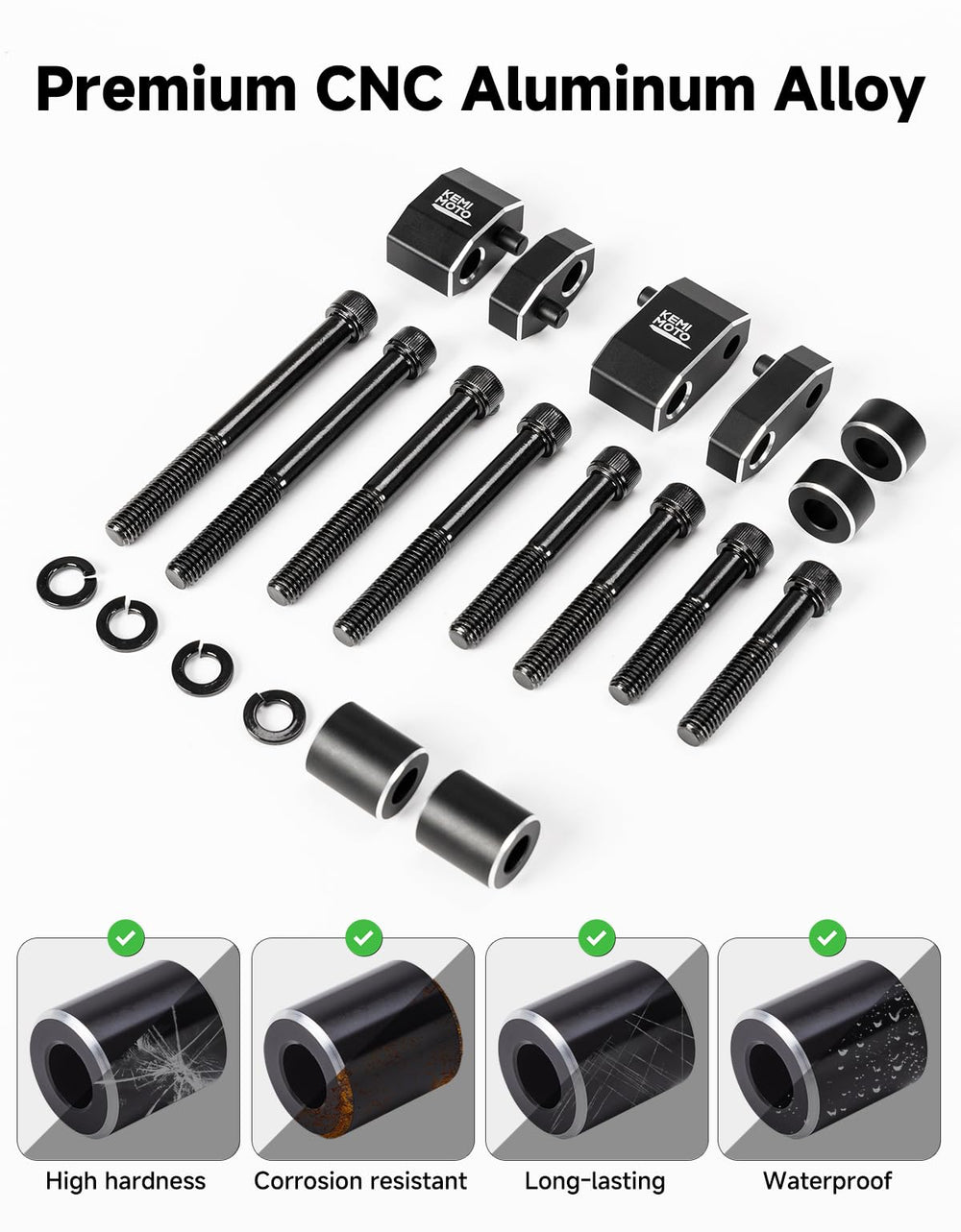 KEMIMOTO hardware and extra bolts laid out for easy installation benefit