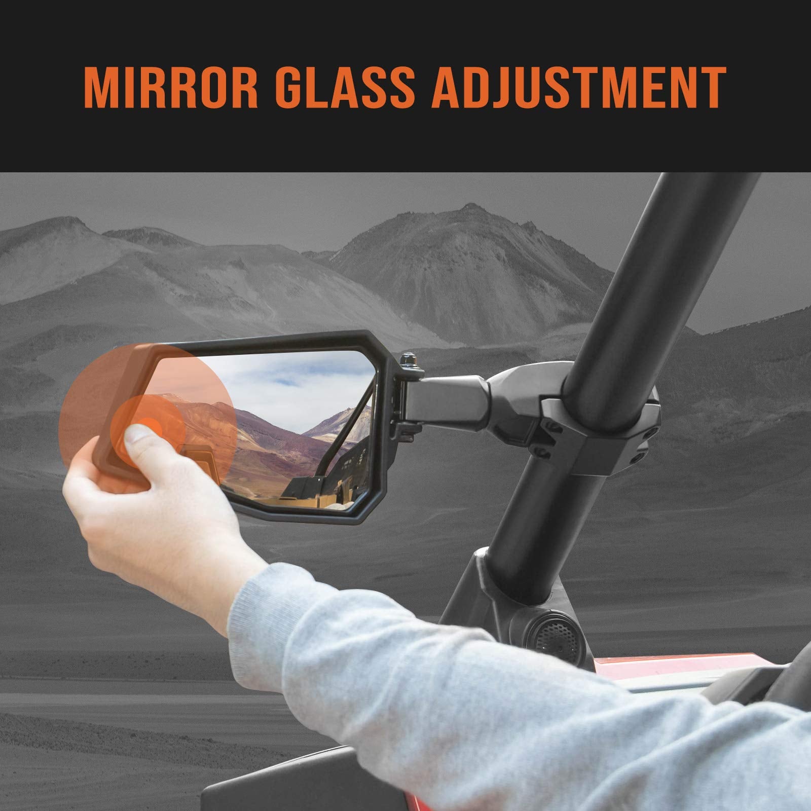 KEMIMOTO mirror folded back on impact demonstrating damage avoidance