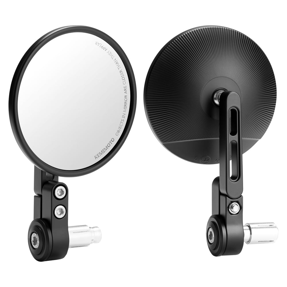 KEMIMOTO front view of bar end mirrors showing streamlined design and improved visibility