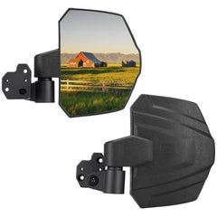 KEMIMOTO front-mounted mirror showing full replacement fit and improved visibility