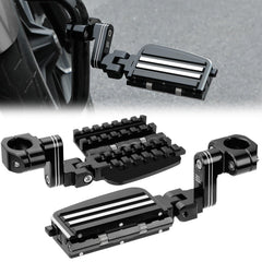 KEMIMOTO front view mounted on crash bar shows sturdy highway pegs benefit secure support