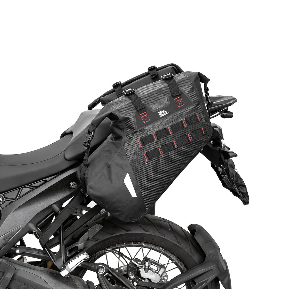 KEMIMOTO front view of saddlebags showing balanced storage benefit