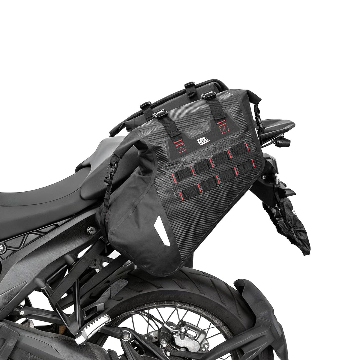KEMIMOTO front view of saddlebags showing balanced storage benefit