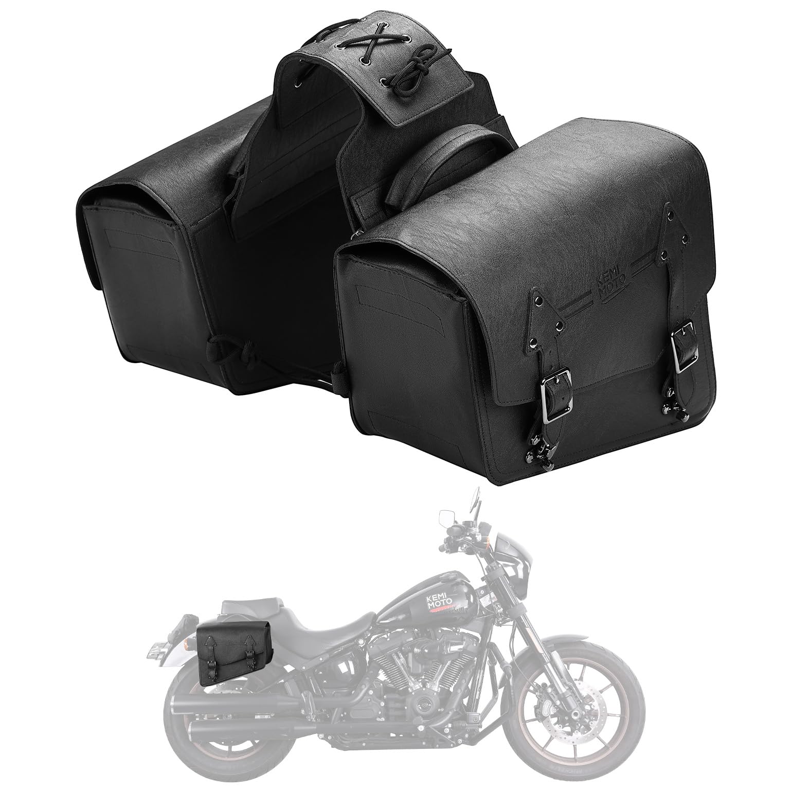 KEMIMOTO front view of saddlebags showing capacity and classic look