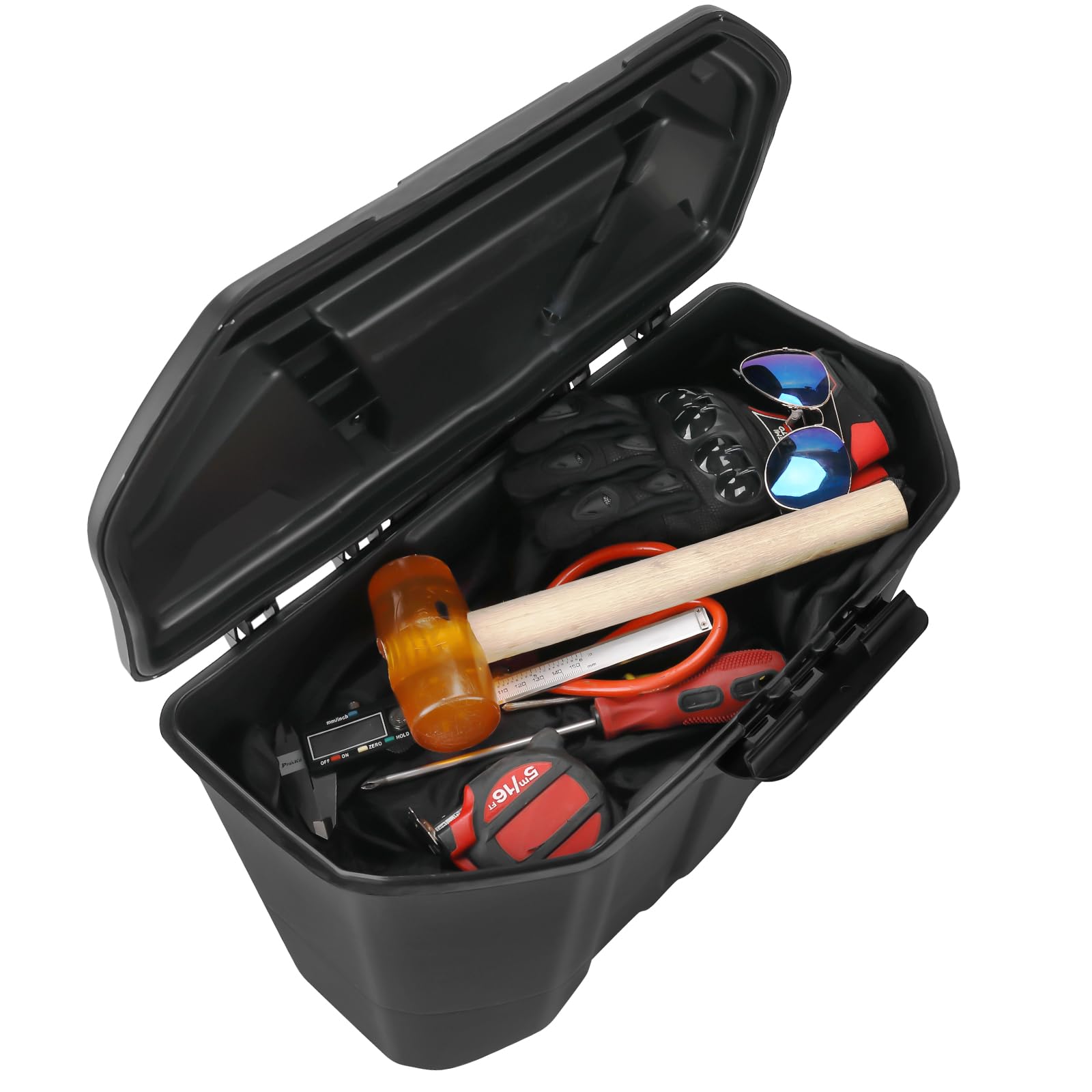 KEMIMOTO front view of underseat bin showing durable shape and quick benefit