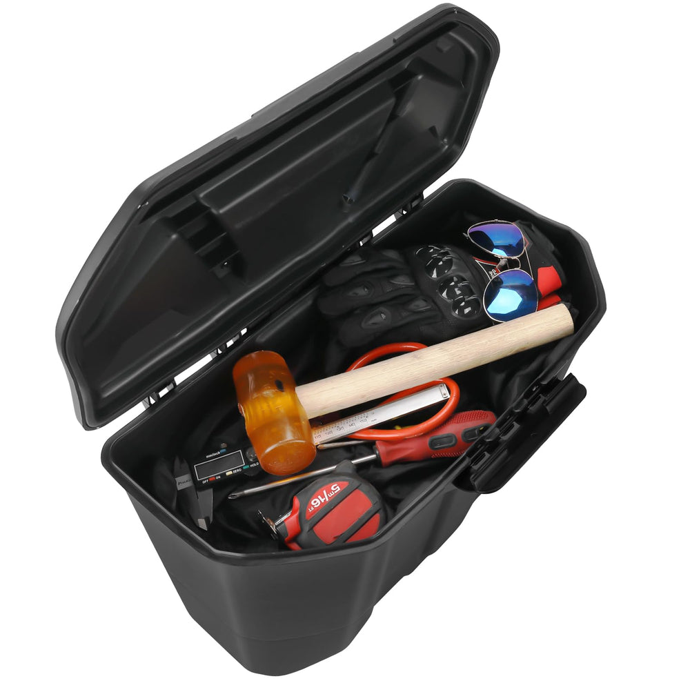 KEMIMOTO front view of underseat bin showing durable shape and quick benefit
