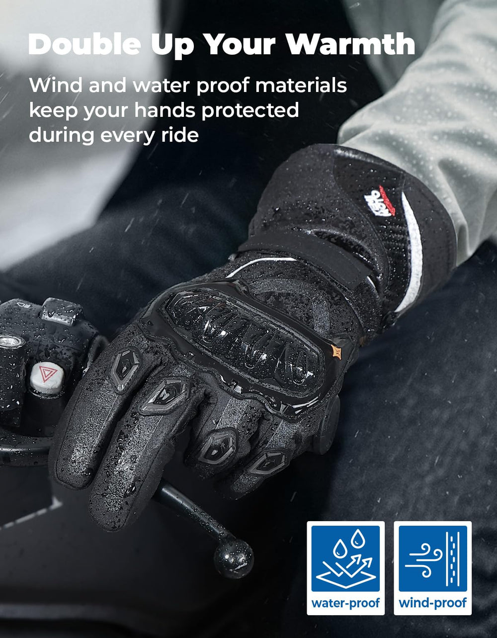 KEMIMOTO gauntlet cuff and closure securing wrist coverage