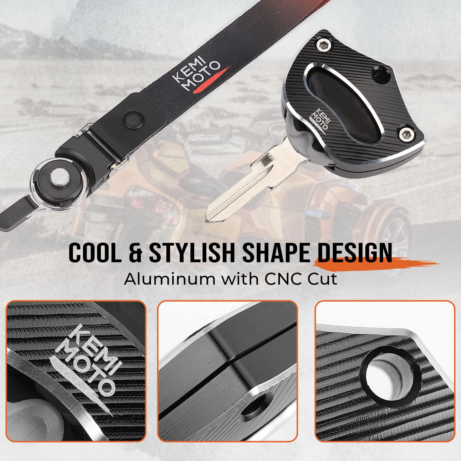 KEMIMOTO installed on Can‑Am Spyder ignition showing secure attachment benefit