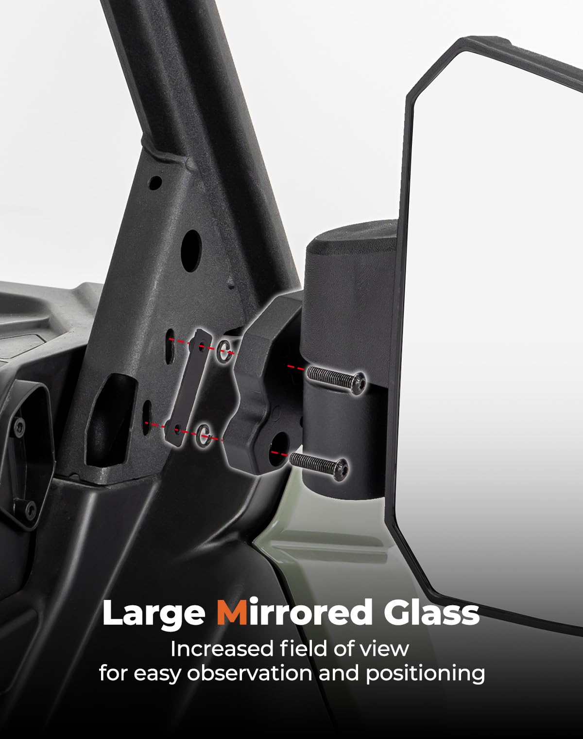 KEMIMOTO mirror on UTV during off-road ride providing better sightlines