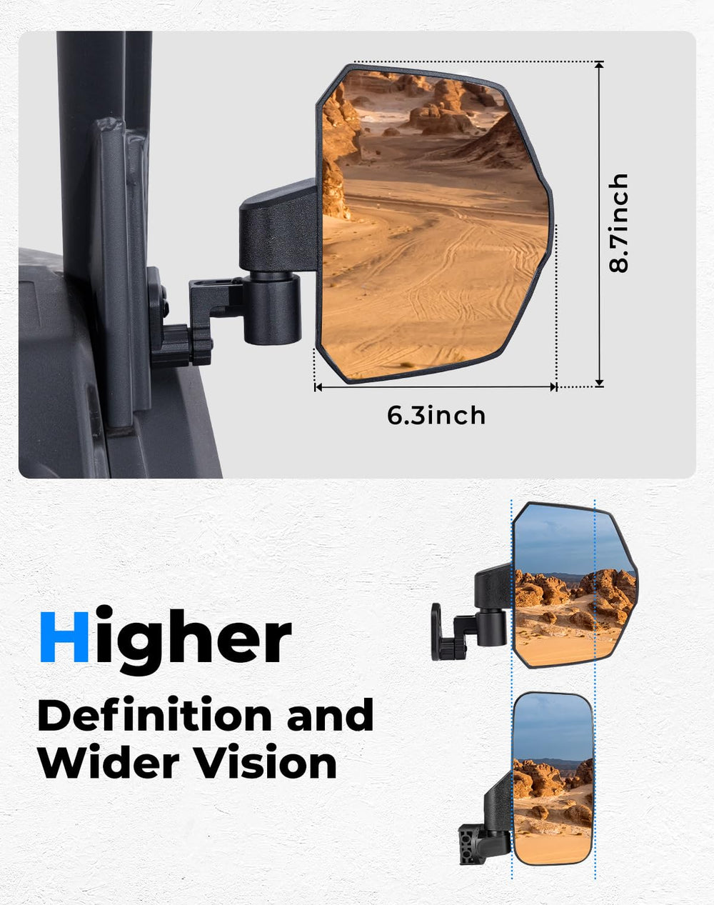 KEMIMOTO mirror on UFORCE in trail setting showing improved visibility and riding confidence