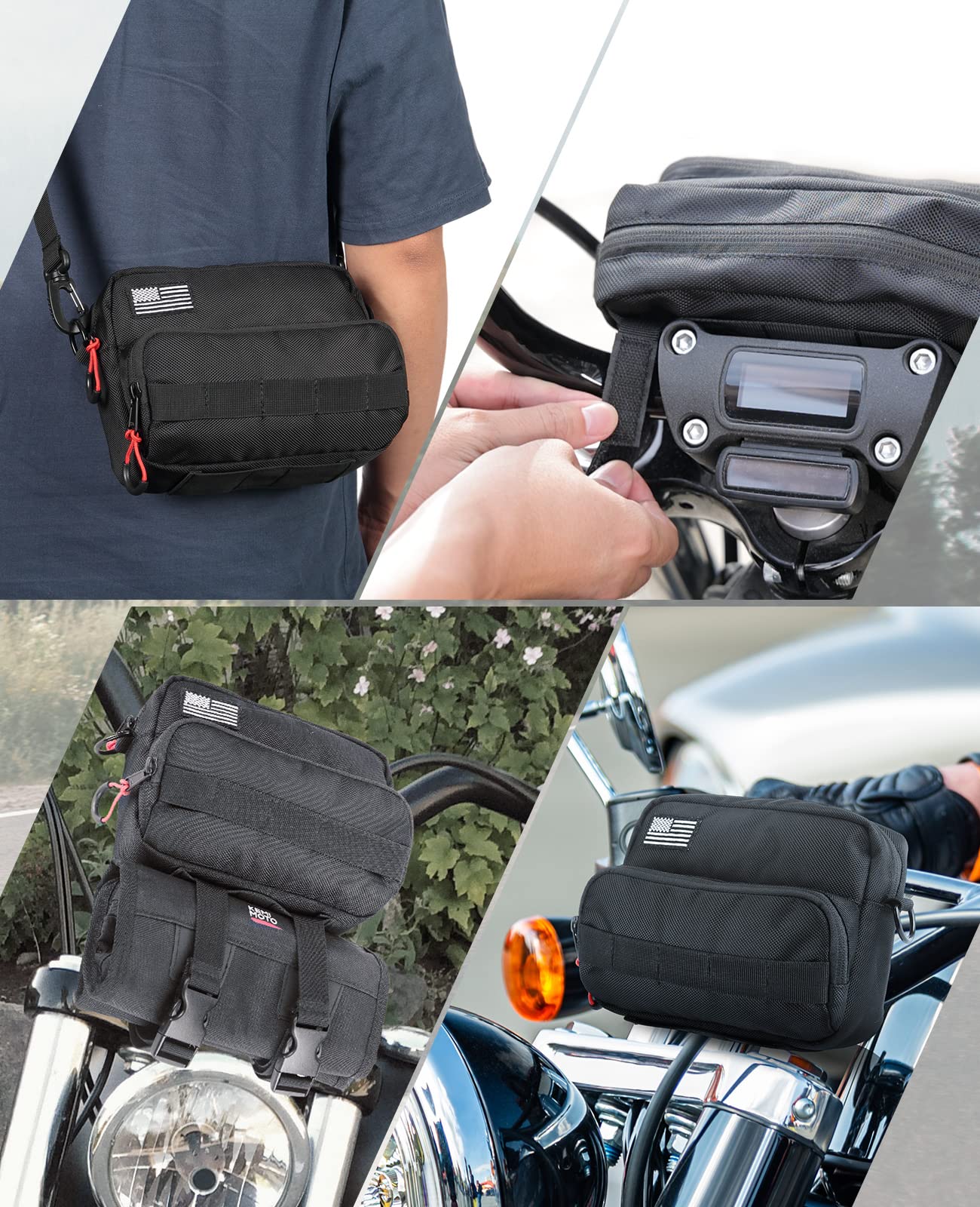 KEMIMOTO bag mounted on motorcycle handlebars for accessible storage
