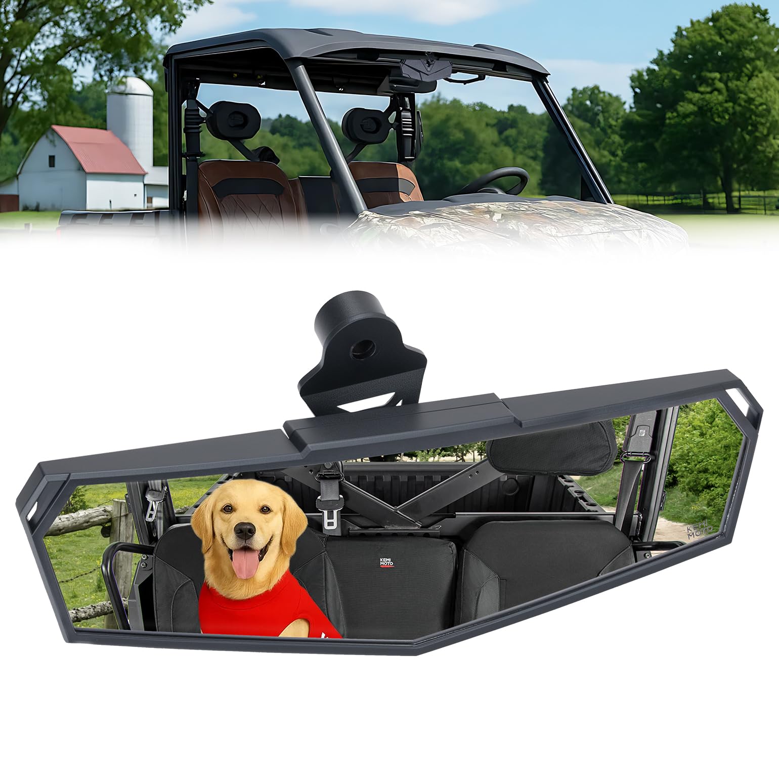 KEMIMOTO front profile mirror showing wide reflective view for clearer rear visibility