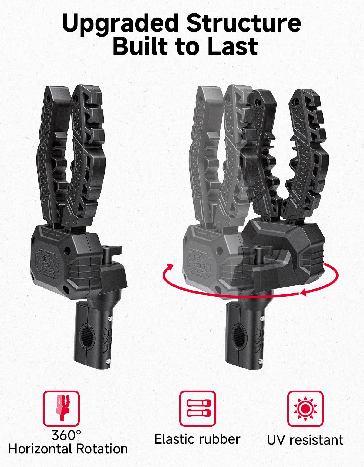 KEMIMOTO holder rotated to different angles illustrating customizable clearance and positioning