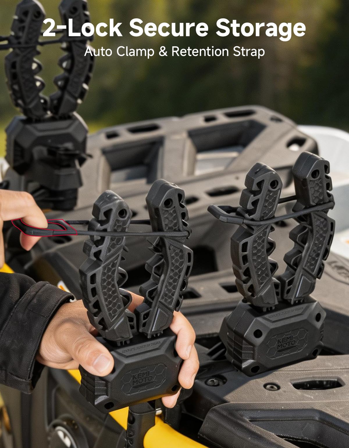 KEMIMOTO rubber straps closeup showing finger-tab ease with gloves