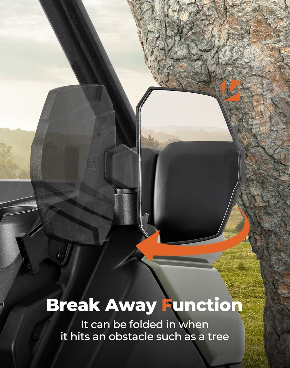 KEMIMOTO side profile mirror demonstrating adjustable viewing angles for safety