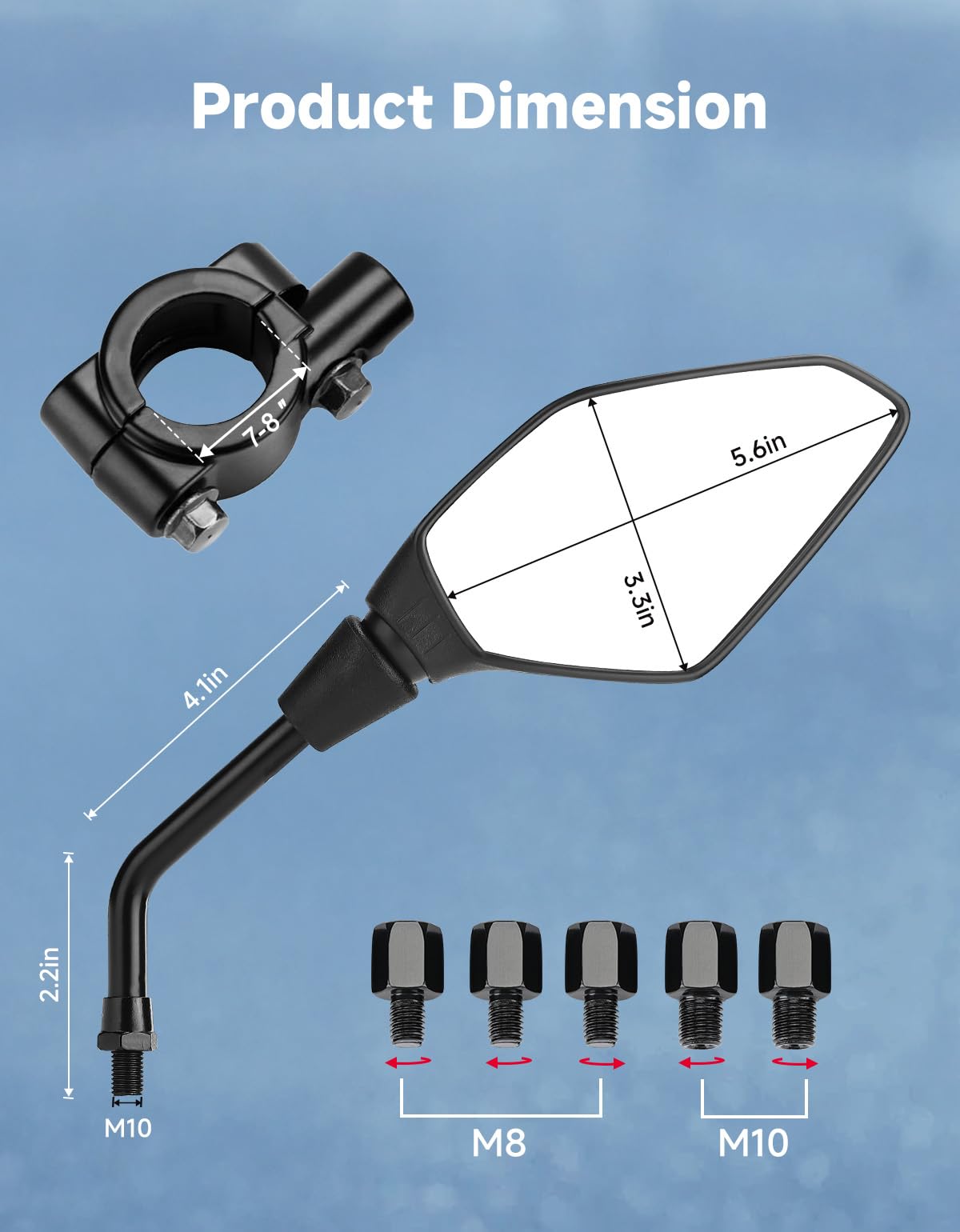KEMIMOTO size comparison held in hand to show larger mirror area benefit