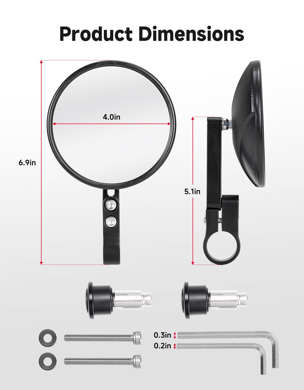 KEMIMOTO size comparison with ruler showing fit for standard handlebars