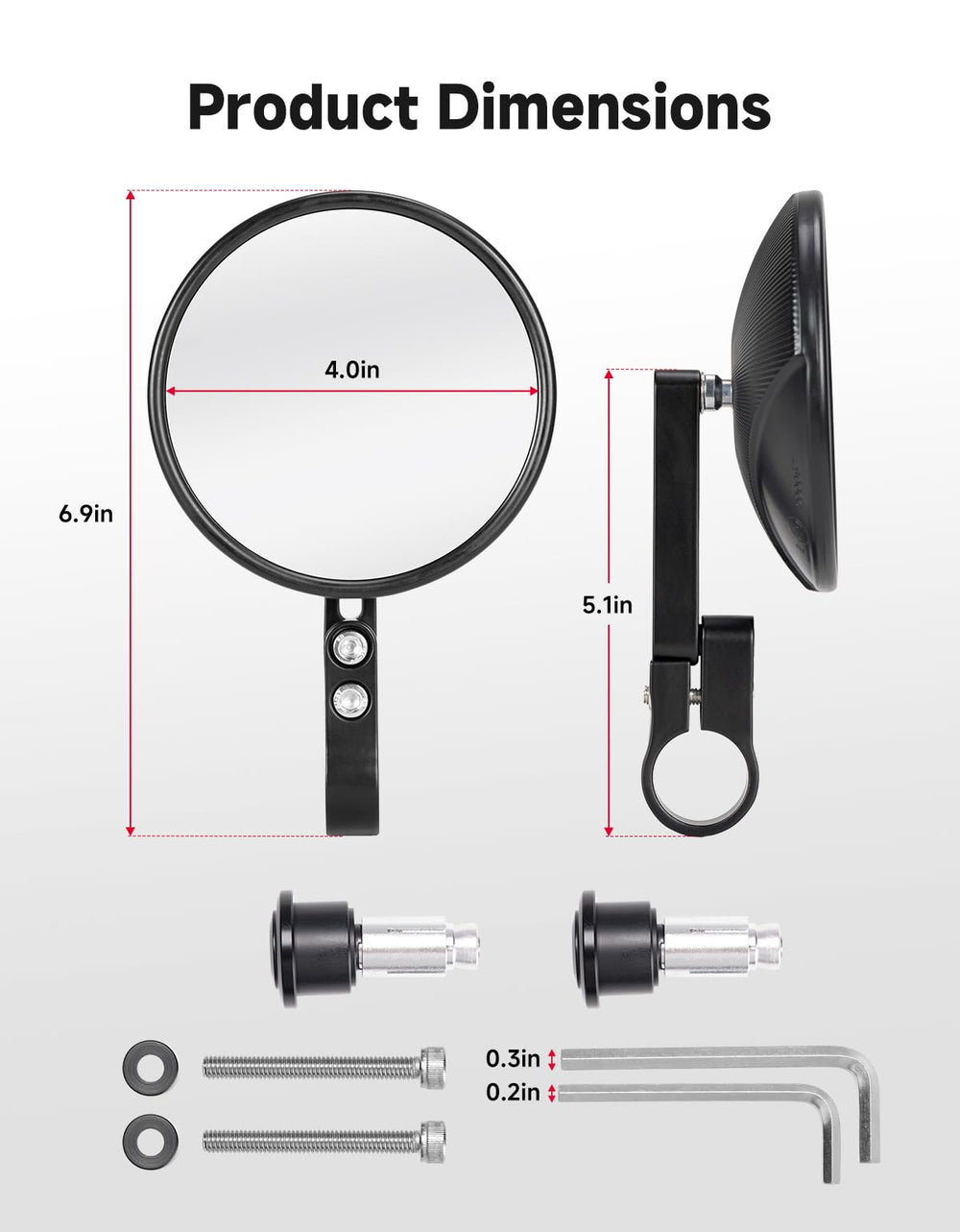 KEMIMOTO size comparison with ruler showing fit for standard handlebars