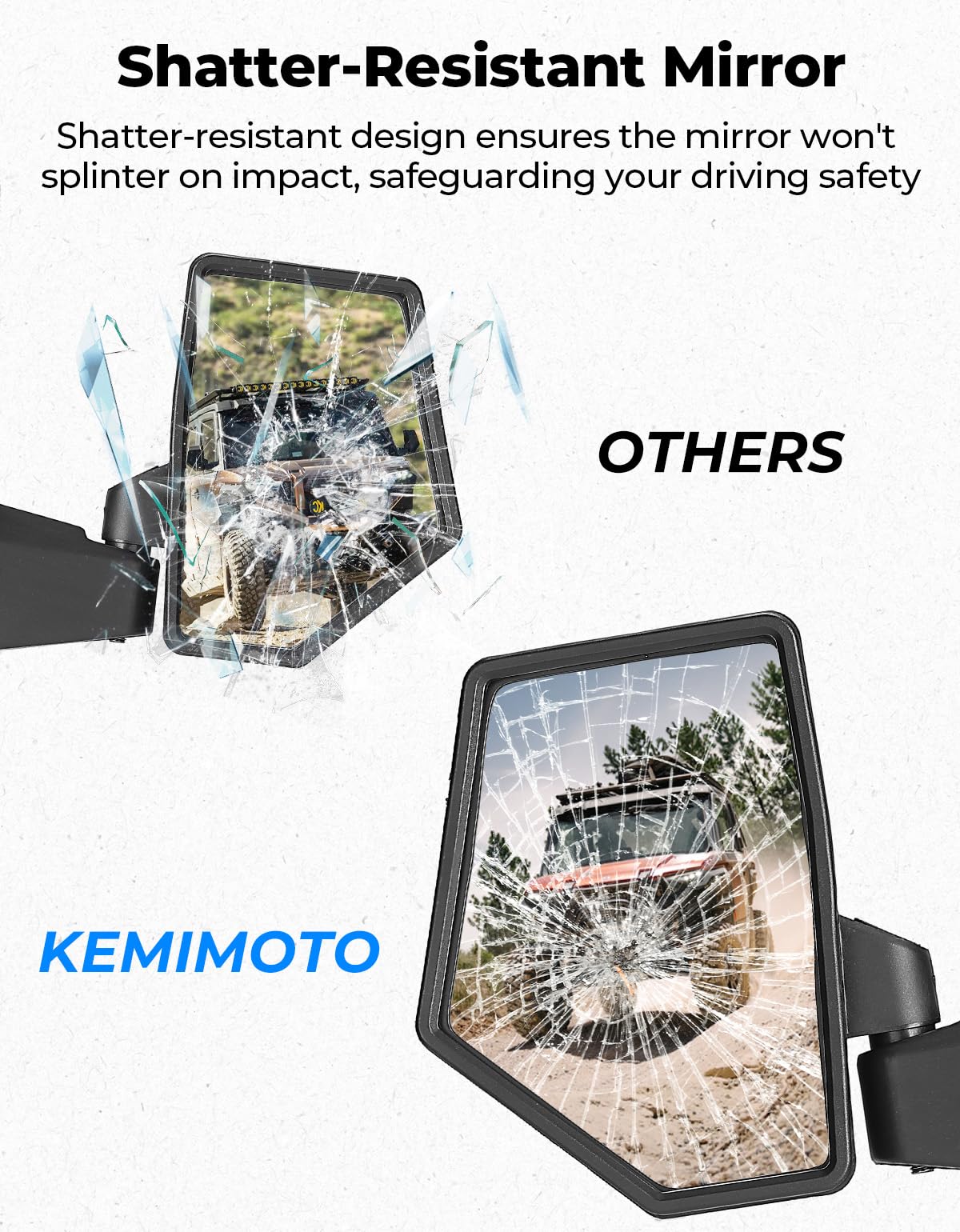 KEMIMOTO size comparison with ruler highlighting larger mirror surface