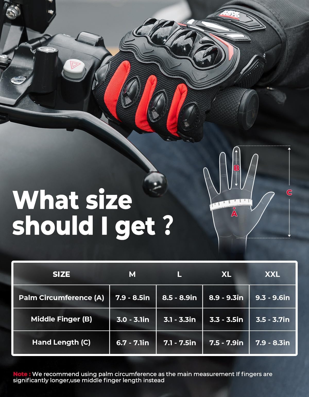 KEMIMOTO gloves next to ruler showing size and scale for correct fit selection