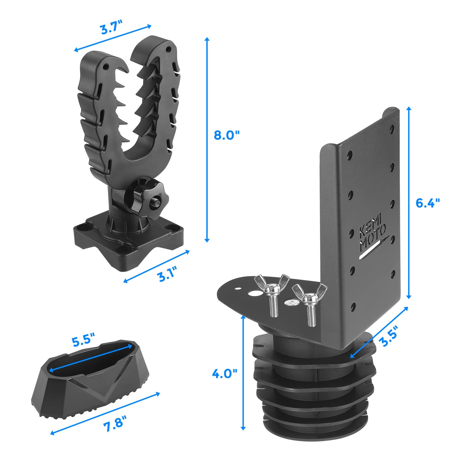 KEMIMOTO size comparison beside ruler showing compact dimensions and fitment