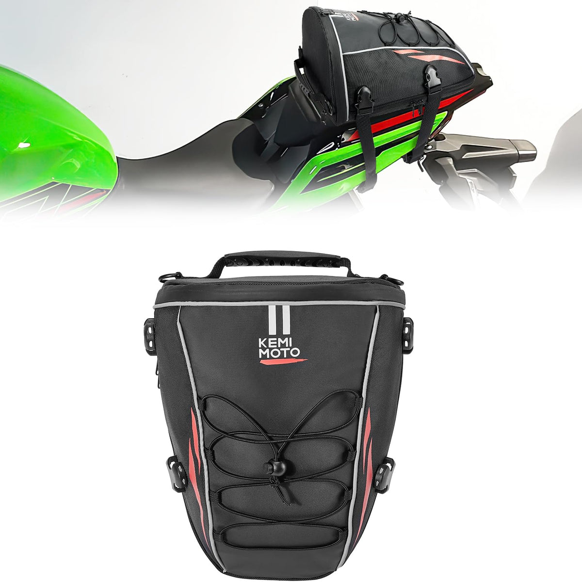 KEMIMOTO tail bag front view showing compact storage and quick access