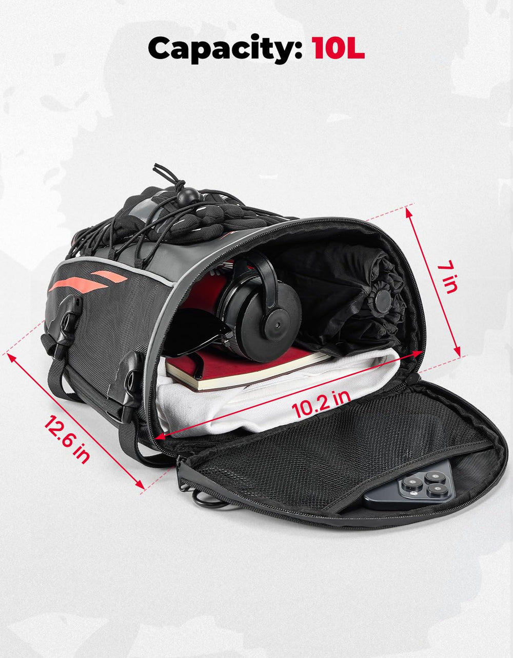 KEMIMOTO bag side profile highlighting buckles and adjustable straps benefit