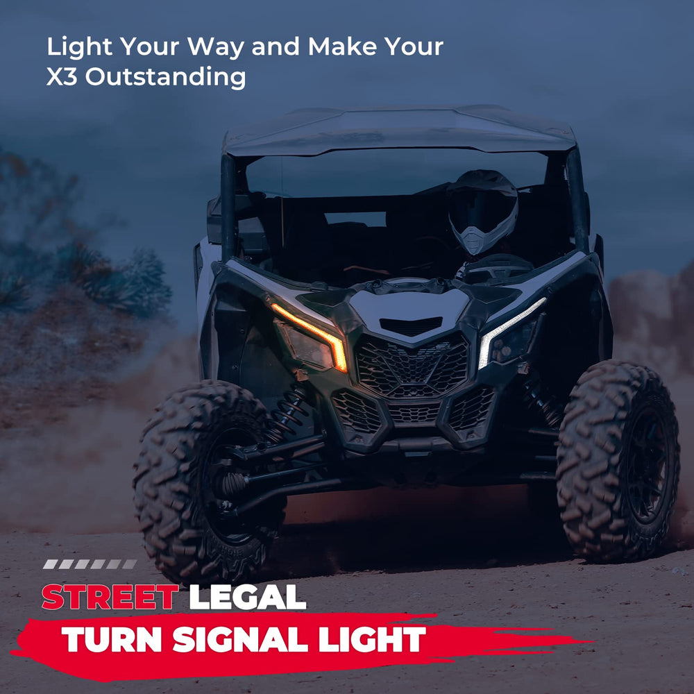 KEMIMOTO fang lights installed on a Maverick X3 improving vehicle visibility