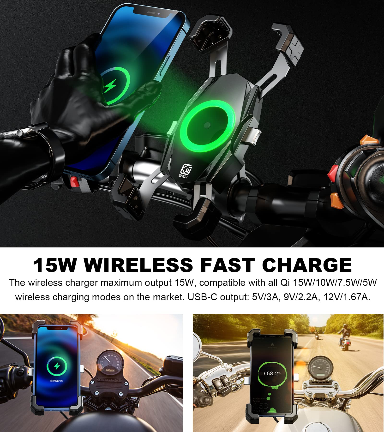 Kewig connected via SAE harness providing reliable motorcycle power