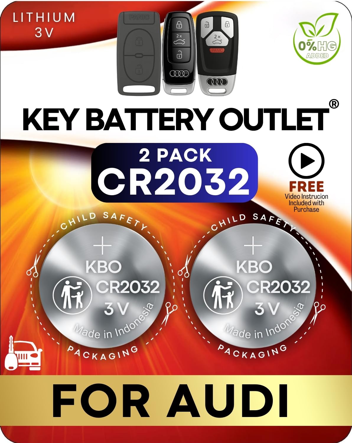 Key Battery Outlet front packaging showing two CR2032 batteries and screwdriver for quick replacement