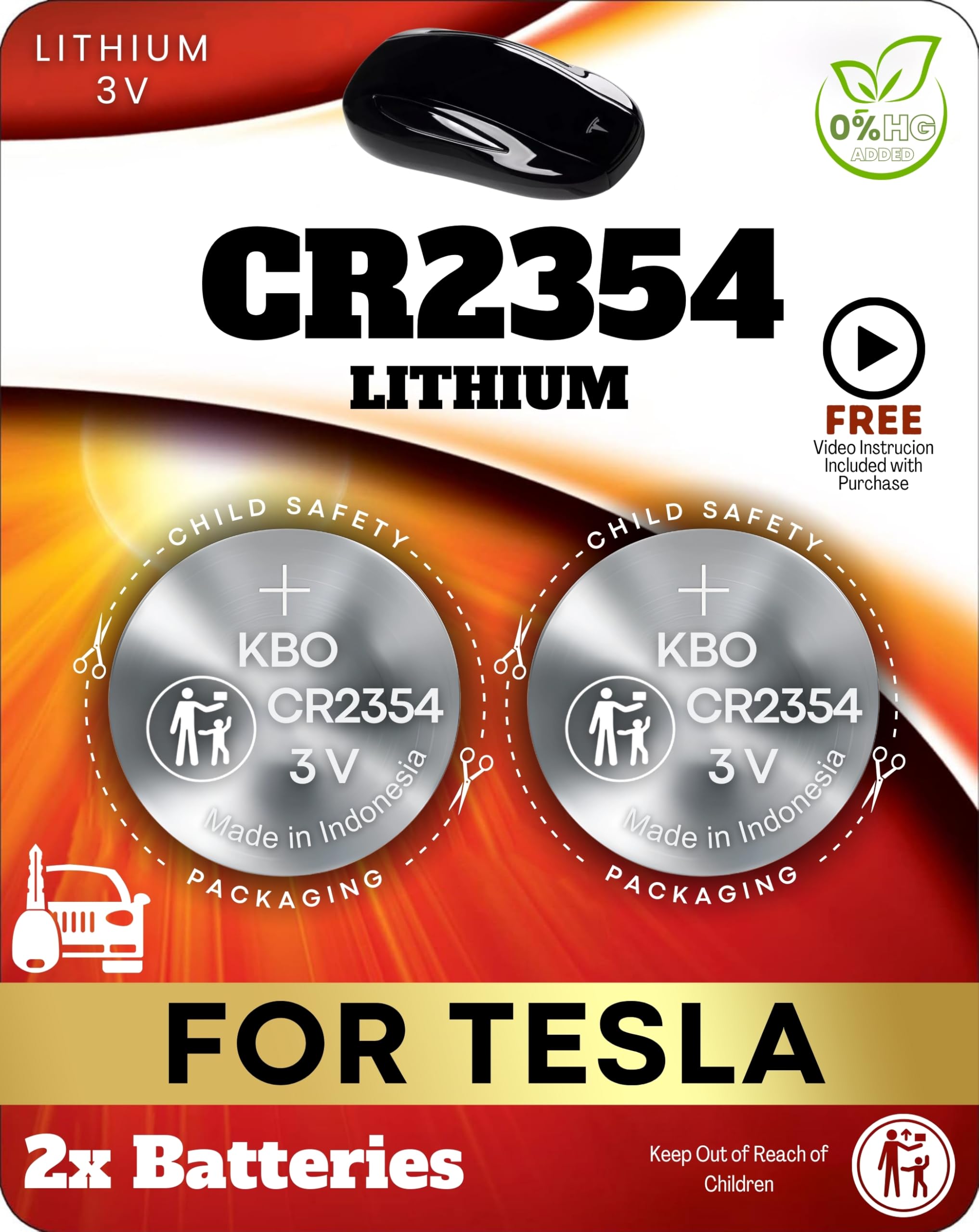 Key Battery Outlet front packaging showing 2-pack for Tesla Model X, easy replacement benefit