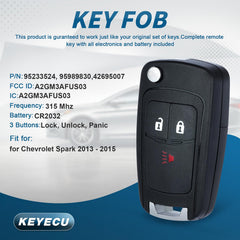 Keyecu remote back showing FCC ID and replacement part numbers for verification