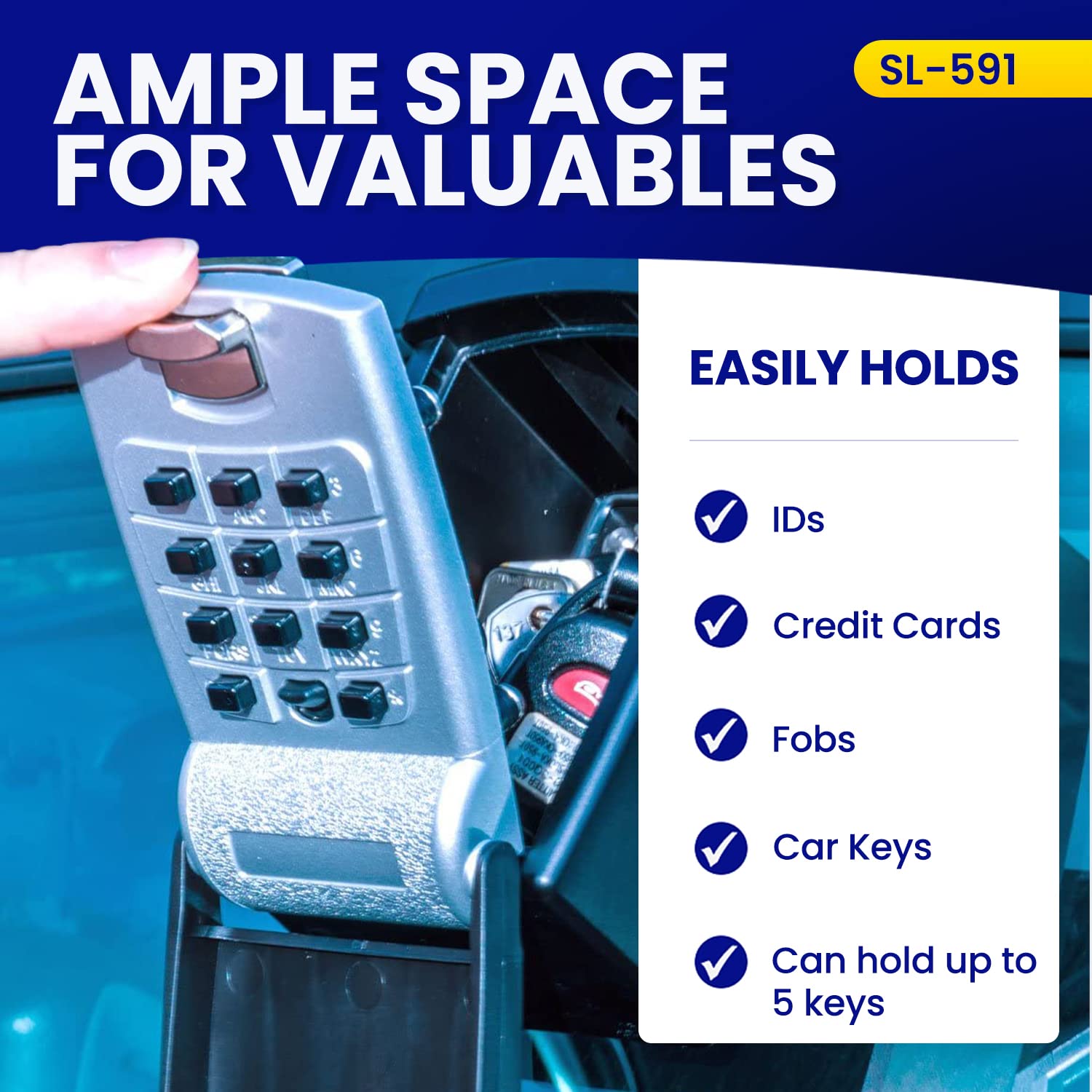 KeyGuard SL-591 with keys and credit card inside, organized secure storage
