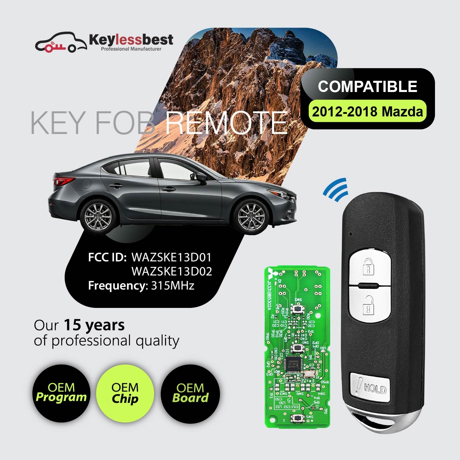 Keylessbest back label showing FCC ID and part number for fast compatibility check benefit