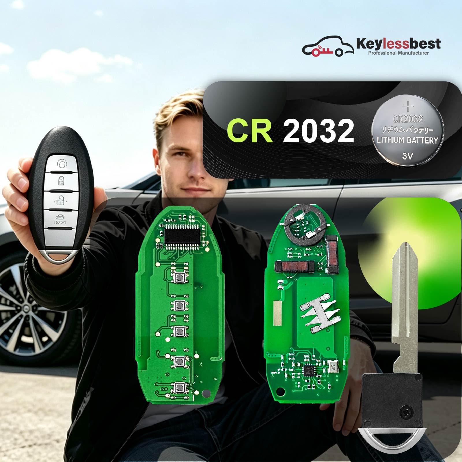 Keylessbest next to a standard key demonstrating compact size and portability