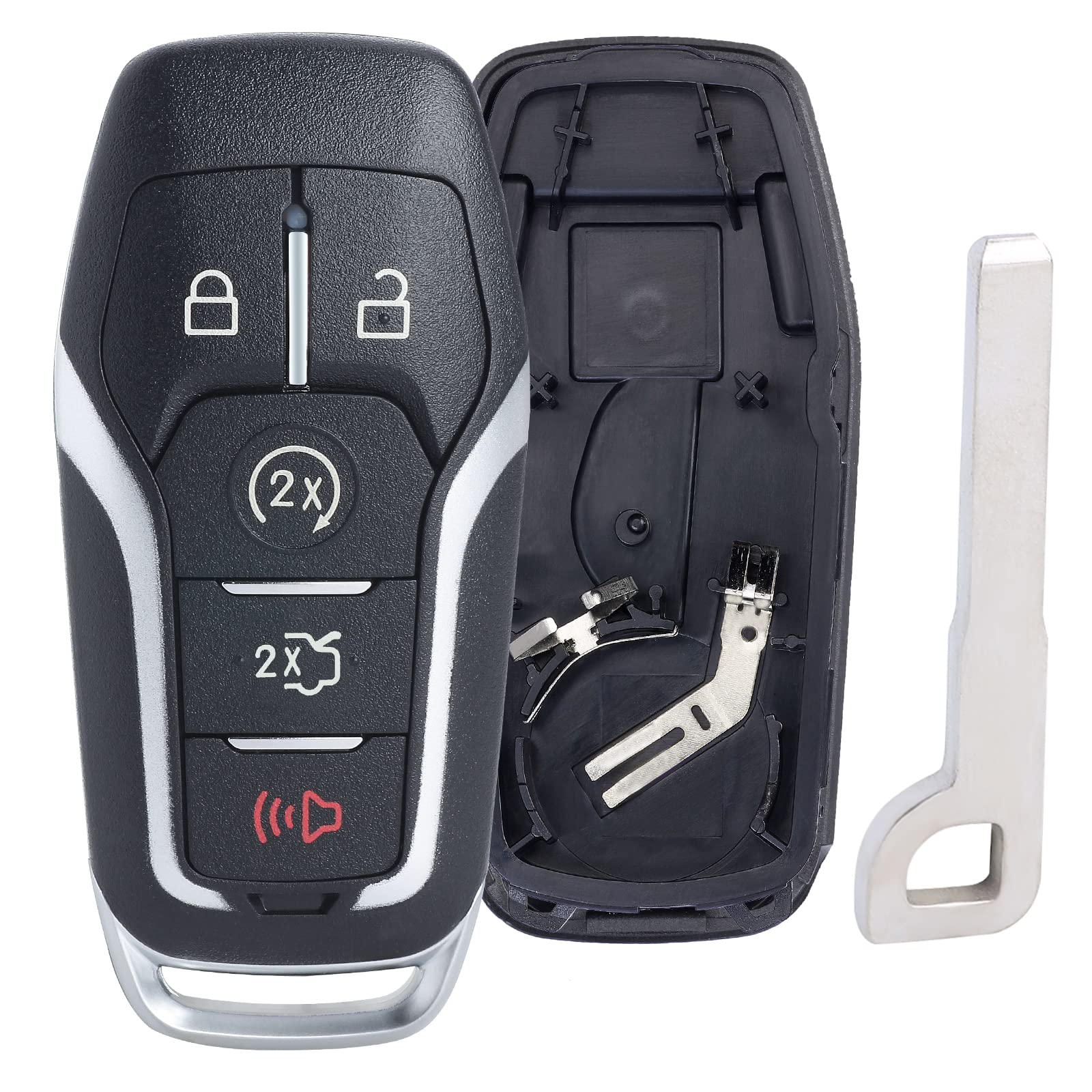 Keymall front view of 5-button shell showing clear button icons and improved grip