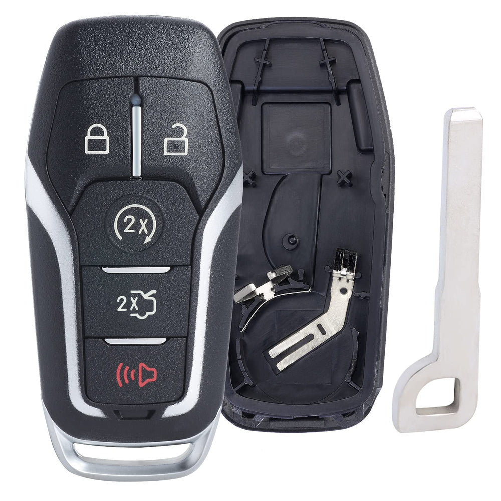 Keymall front view of 5-button shell showing clear button icons and improved grip