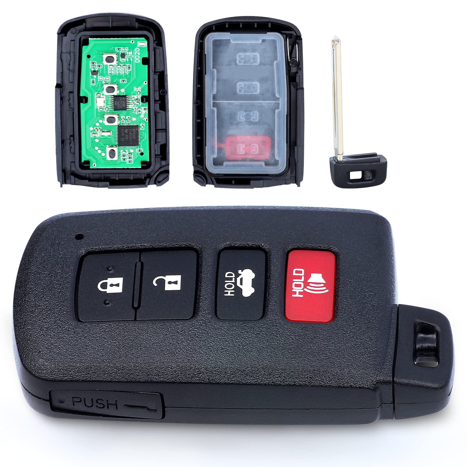 Keymall boxed package with remote, battery and key blank showing all included contents