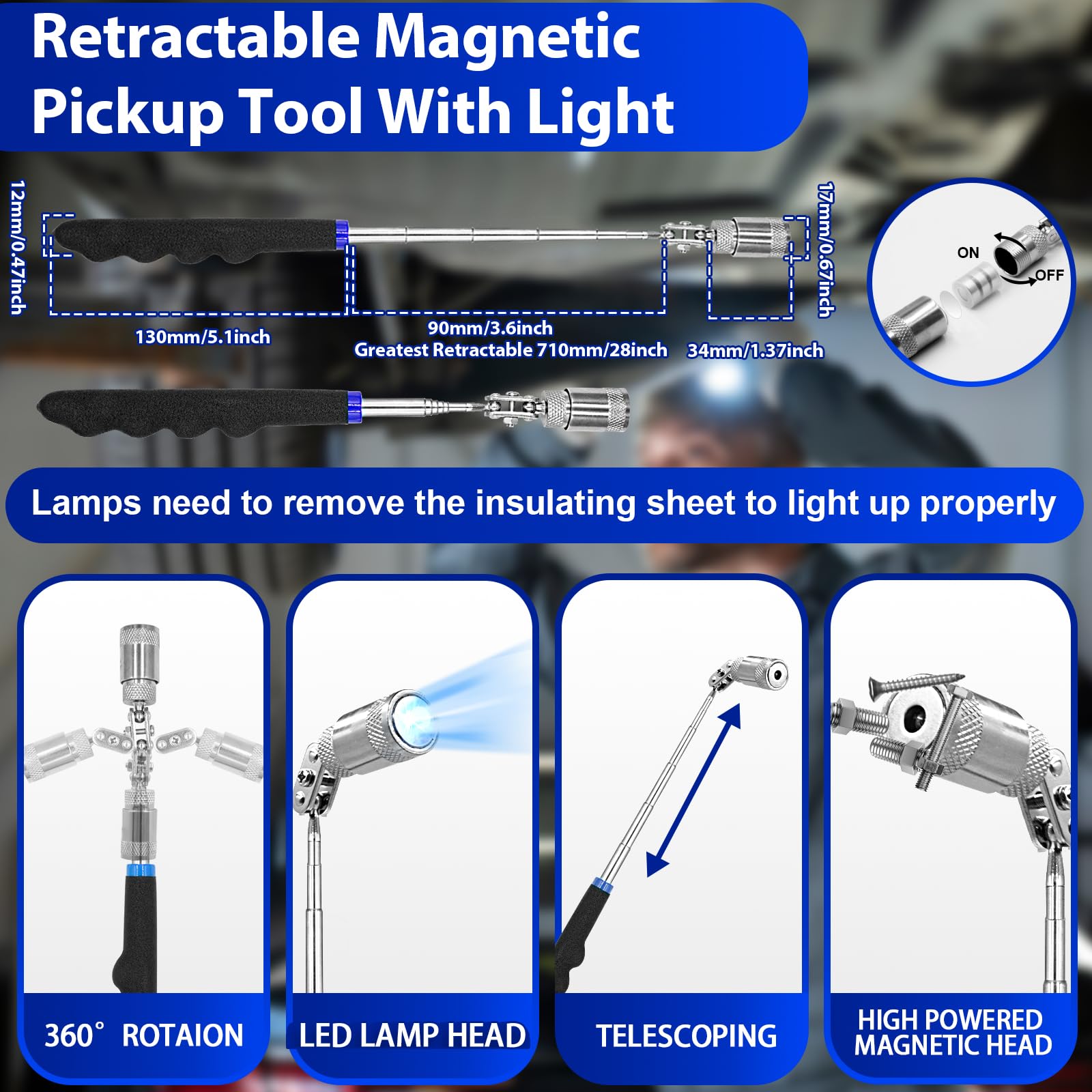 Keze telescoping magnetic pickup extended to reach distant metal parts