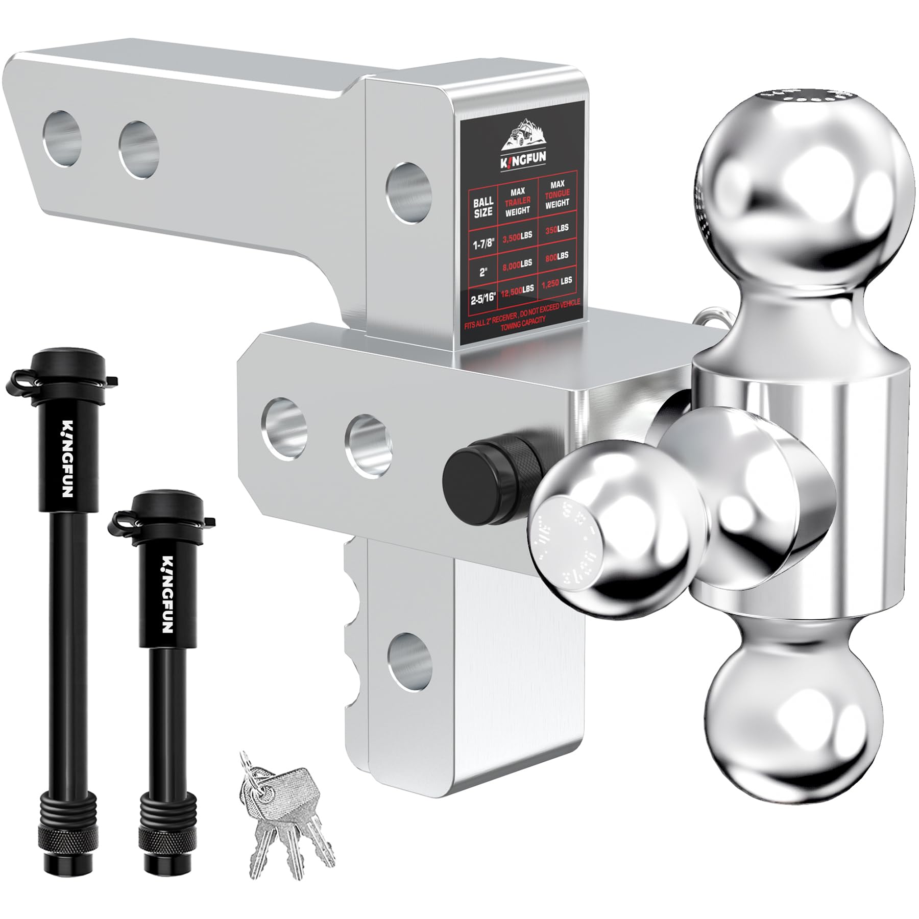 Kingfun front view of adjustable hitch showing receiver alignment and strength