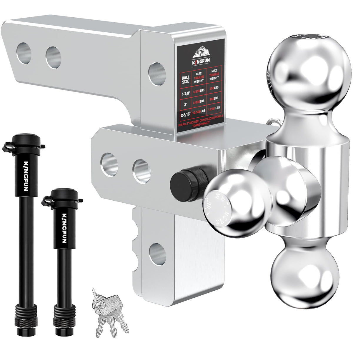 Kingfun front view of adjustable hitch showing receiver alignment and strength