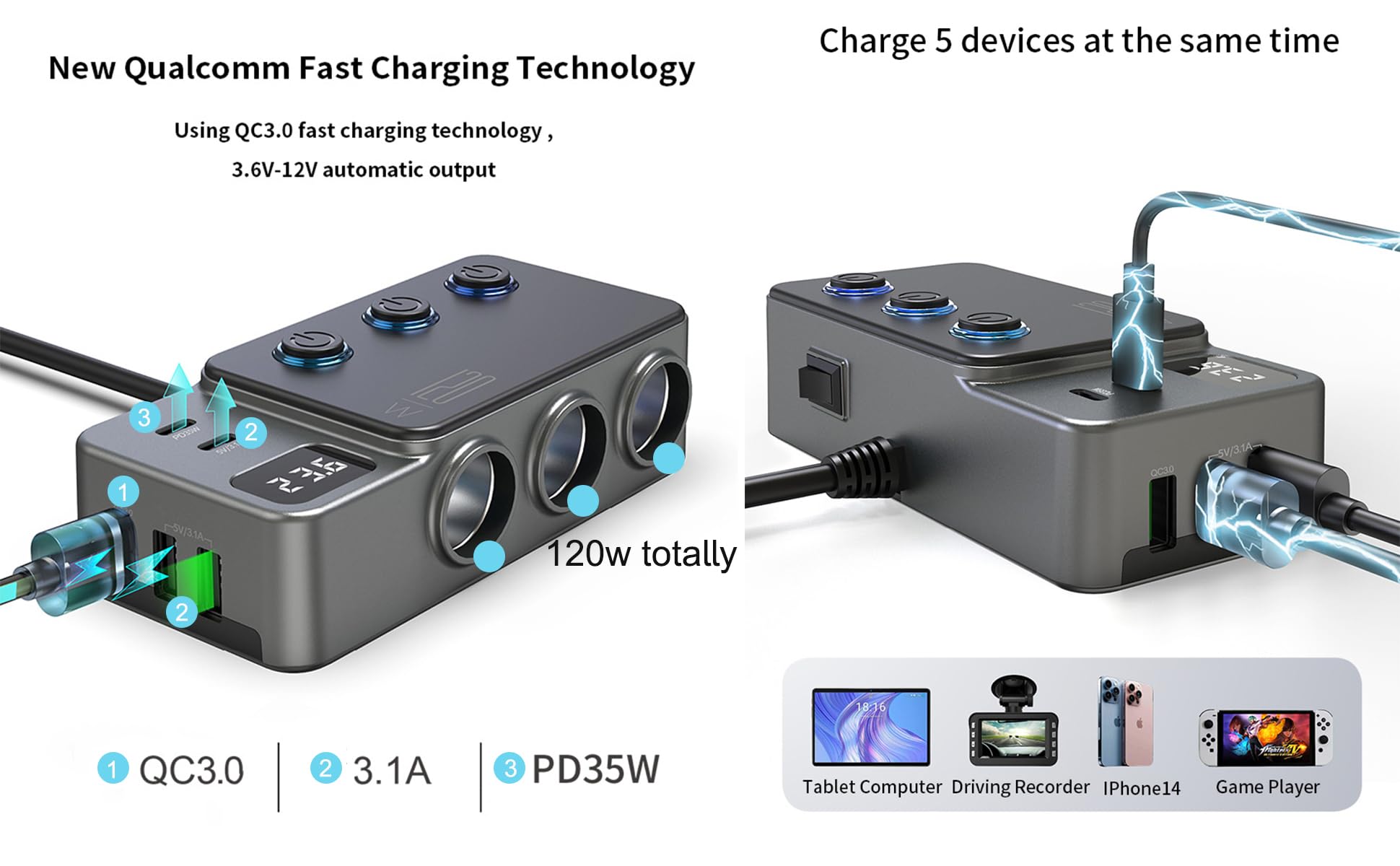 KirkasVue lit voltage display monitoring car battery health at a glance