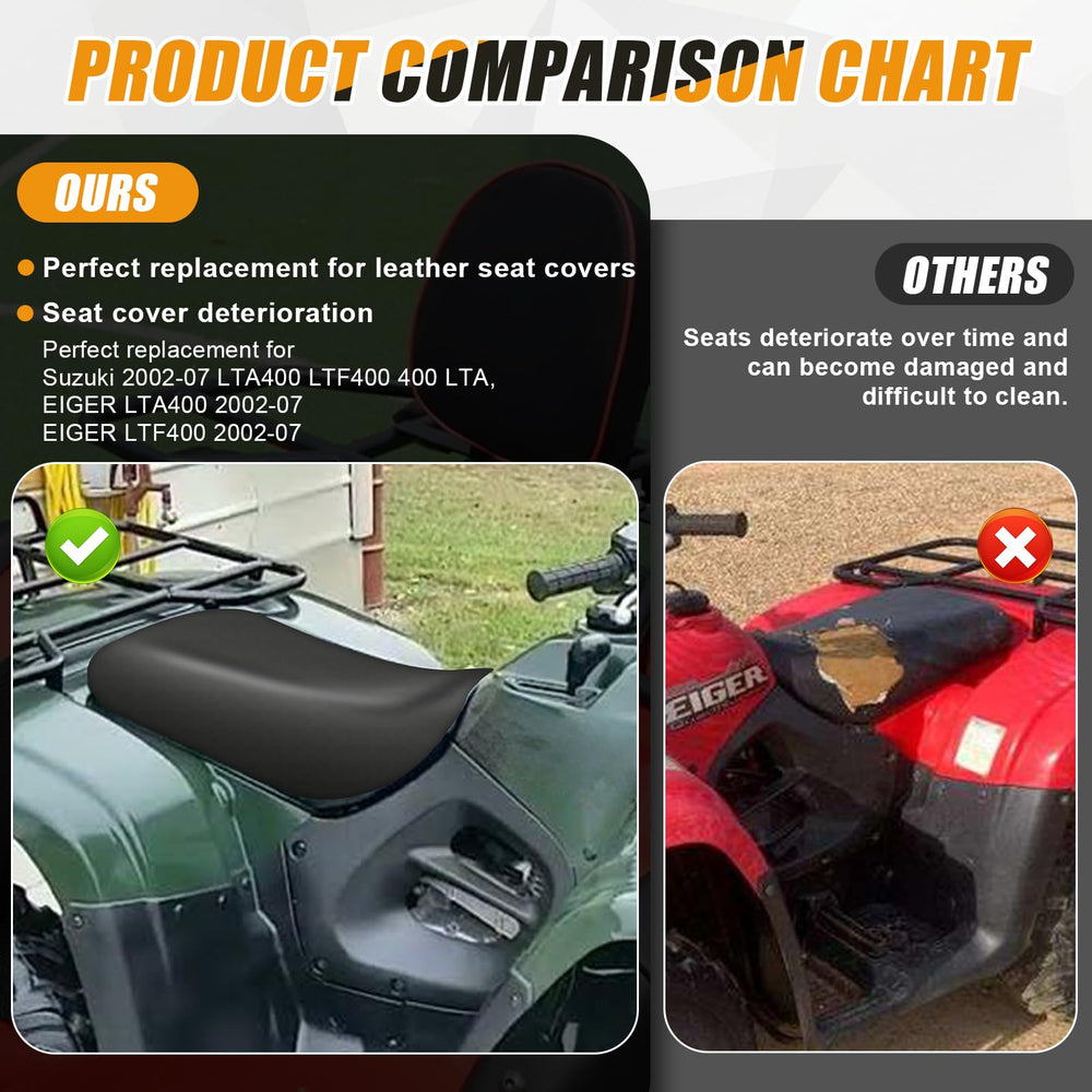 Kistrba seat cover next to hand showing scale and precise fit for Suzuki Eiger