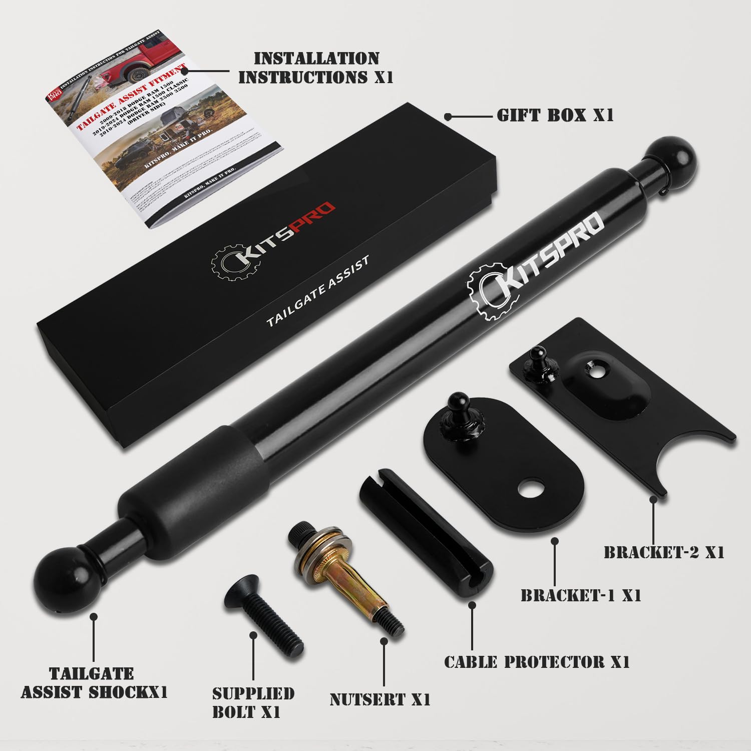 KitsPro packaging with included hardware for quick drill-free installation